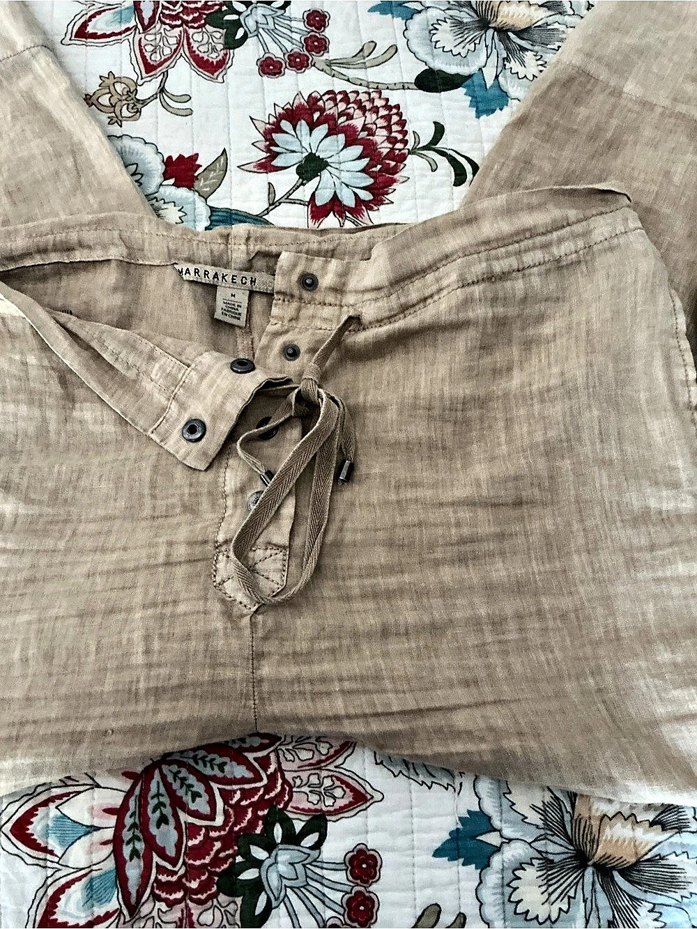 Marrakech Linen-Look Drawstring Pants in Tan